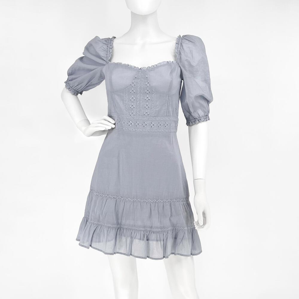 Reformation NWT Paxton Mini Dress Women’s Size 8 Mineral Puff Sleeve Cotton